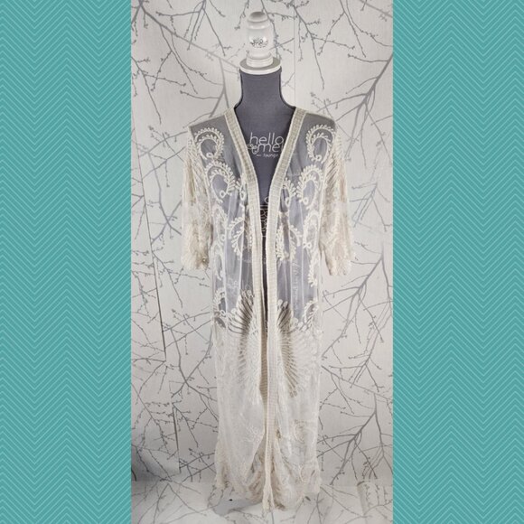 Do Everything in Love Ivory Floral Lace Open Front Long Cardigan - Picture 1 of 5